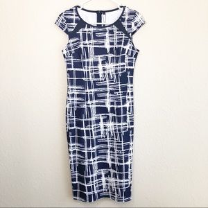 Lunajany | Navy & White Print Sheath Midi Dress
